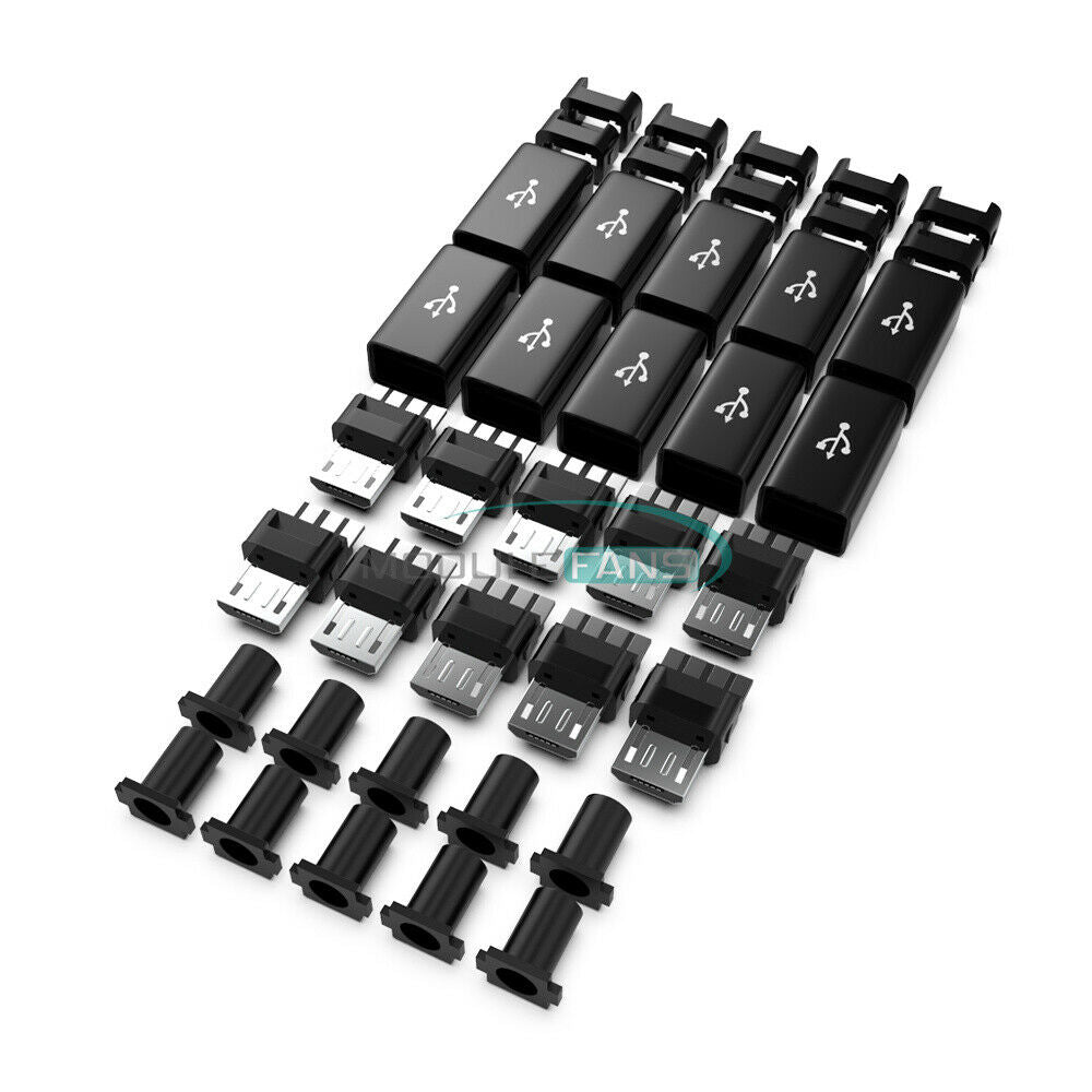 10PCS Micro USB Type B Male Plug Connector Kit with Plastic Cover for DIY MF