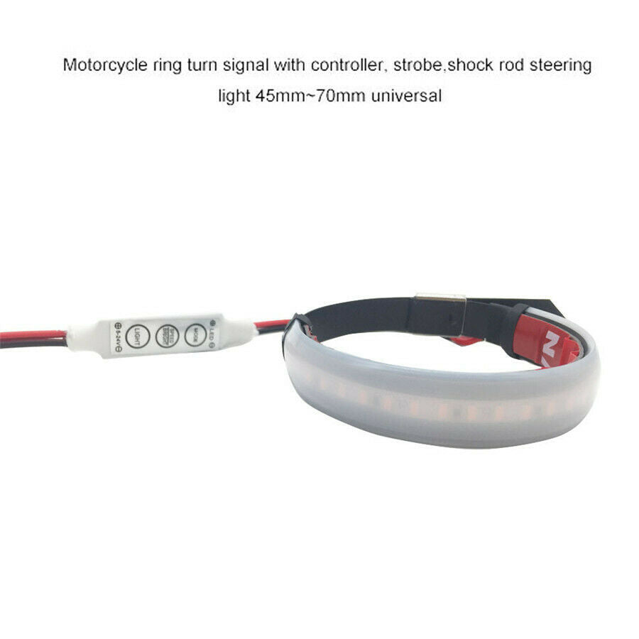 2x Universal Motorcycle Fork Turn Signal Light LED Strips Strobe Adjustable Mode
