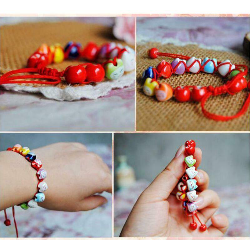 Ceramic Lucky Fortune Cat Charm Beaded Red String Bracelet Lucky Wish Jewelry