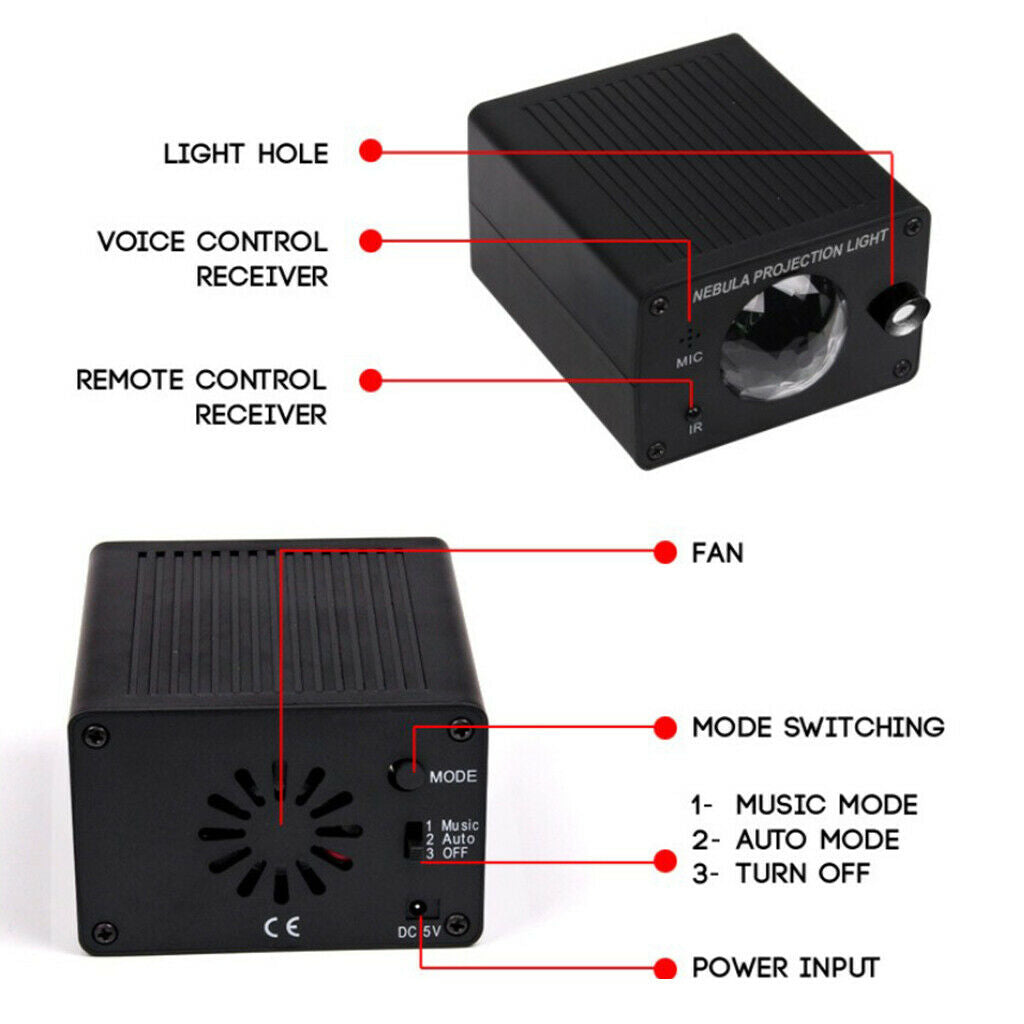 8 Color USB Rotational Galaxy Light Projector Remote Control 4 Dynamic LED Light