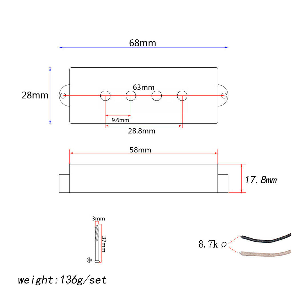 Open Alnico 8 PB P Bass Pickup Humbucker Pickup Alnico V for 4 String P Bass