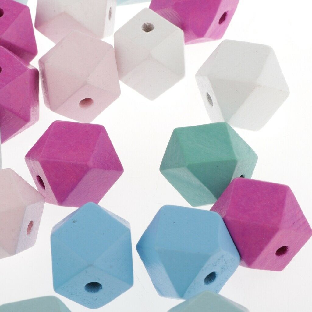 40PC Natural Wood Spacer Loose Beads Painted for Kids DIY Art Craft Supplies