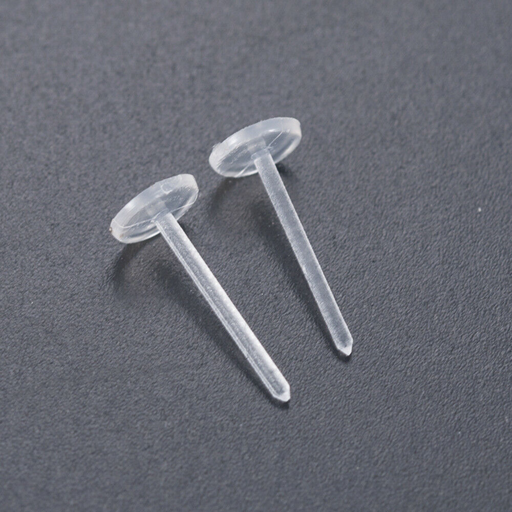 50 Pcs Clear Plastic Stem Anti-Allergy Ear Stud Earring Replacement Ear Plug DIY