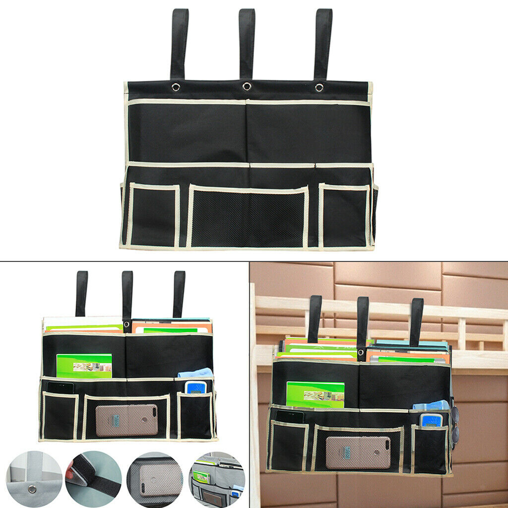 10-Pocket Sofa Storage Bag Bed Organizer Bag Organizer Holder for Books Black