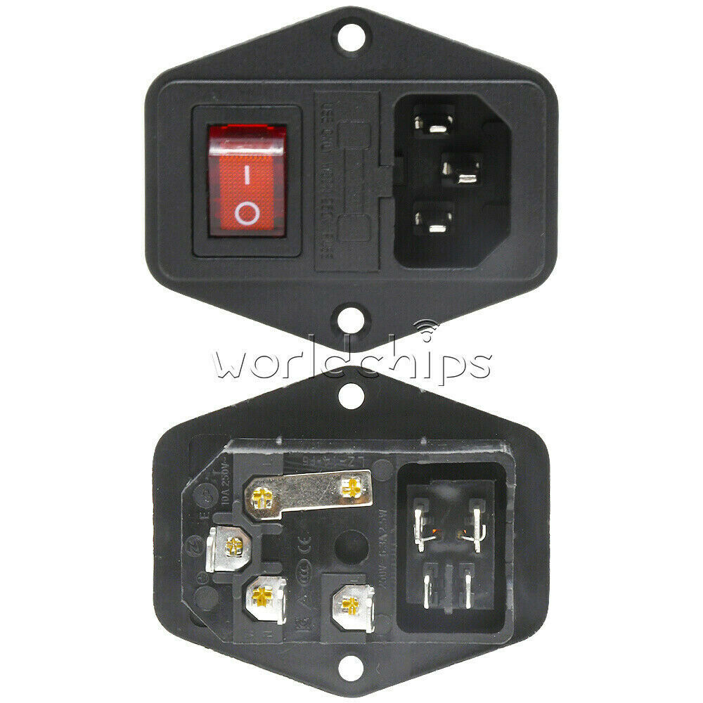 10A 250V Red and Black 3 Pin Switch Power Socket With Fuse + Line