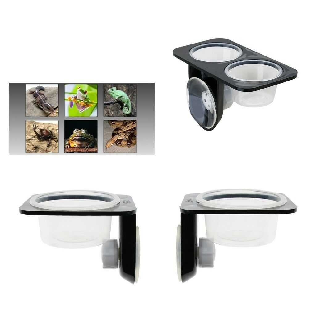 3Pcs Dual + Single Reptile Feeding Basin Dish Bowl with Suction Cup for Worm