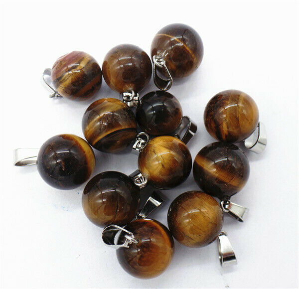 100Pcs 14mm Wholesale Natural Tiger Eye Gem Ball Sphere Pendant Bead HH8352