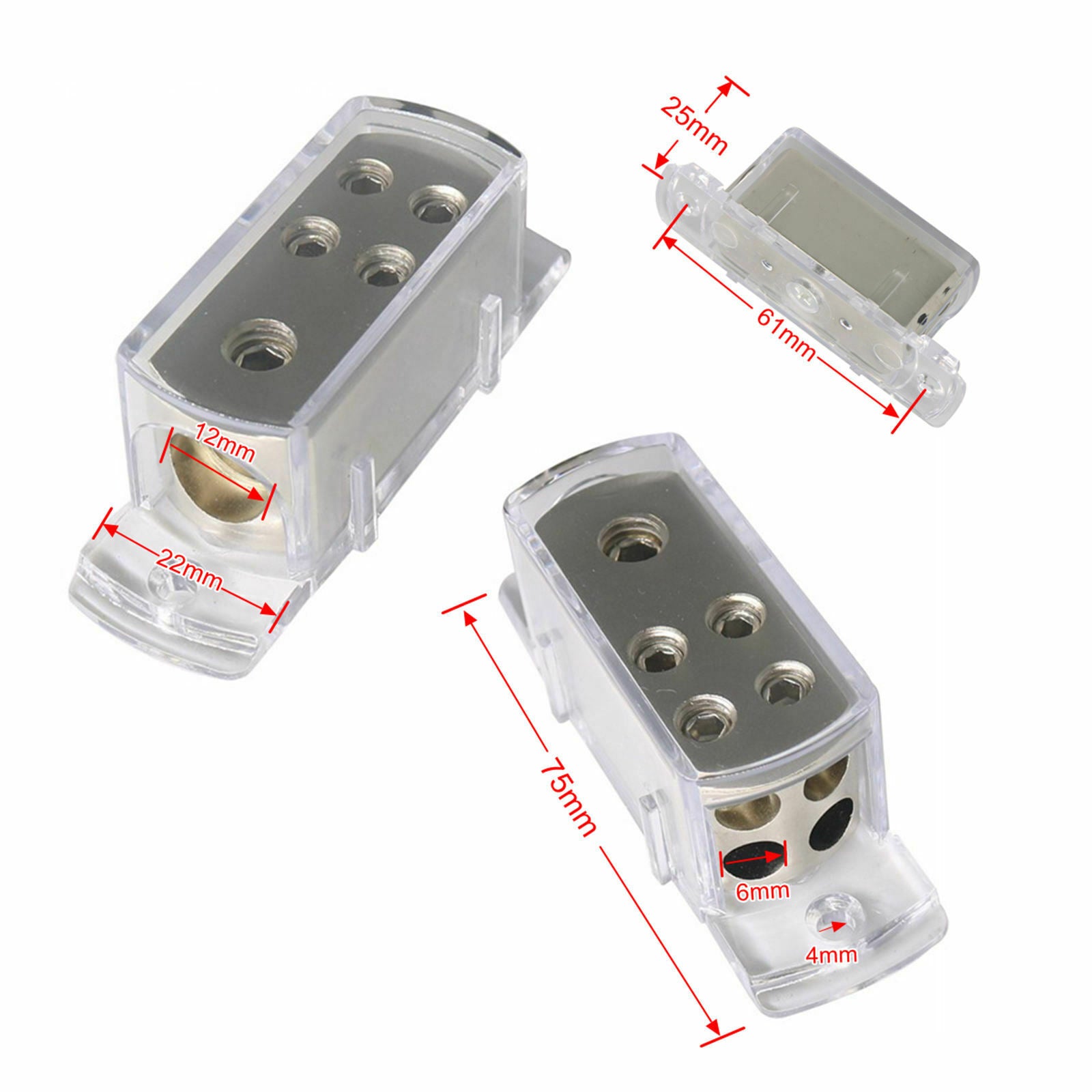 4X Car Audio Stereo Power Ground Wire Splitter Distribution Block 4-Way 4/8 GA