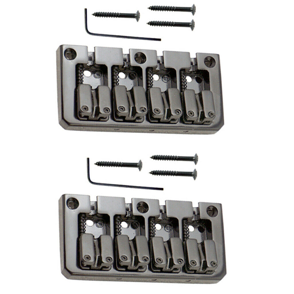 2 Pieces 4 String Electric Bass Guitar Bridge with Wrench Screws Black Color