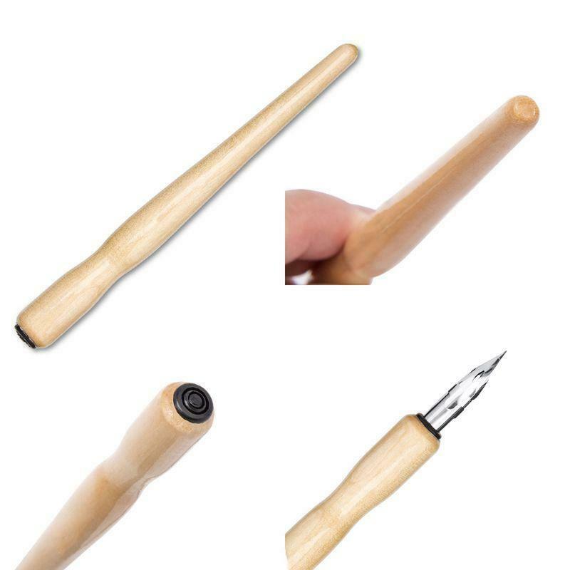 Manga Dip Pen Set Comic Pro Drawing Kit 3 Nibs Wood Holder Ink Calligraphy Tools