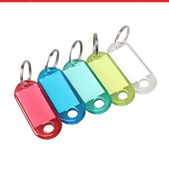 100X Colorful Clear Plastic Key Tags ID Label with Key Chain Tag Card Split Ring