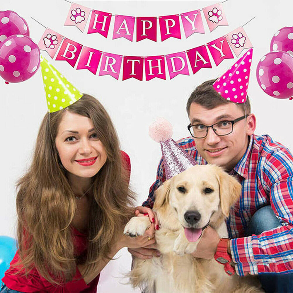Pet Dog Happy Birthday Party Supplies Pink Themed Balloons Banner Hat Skirt