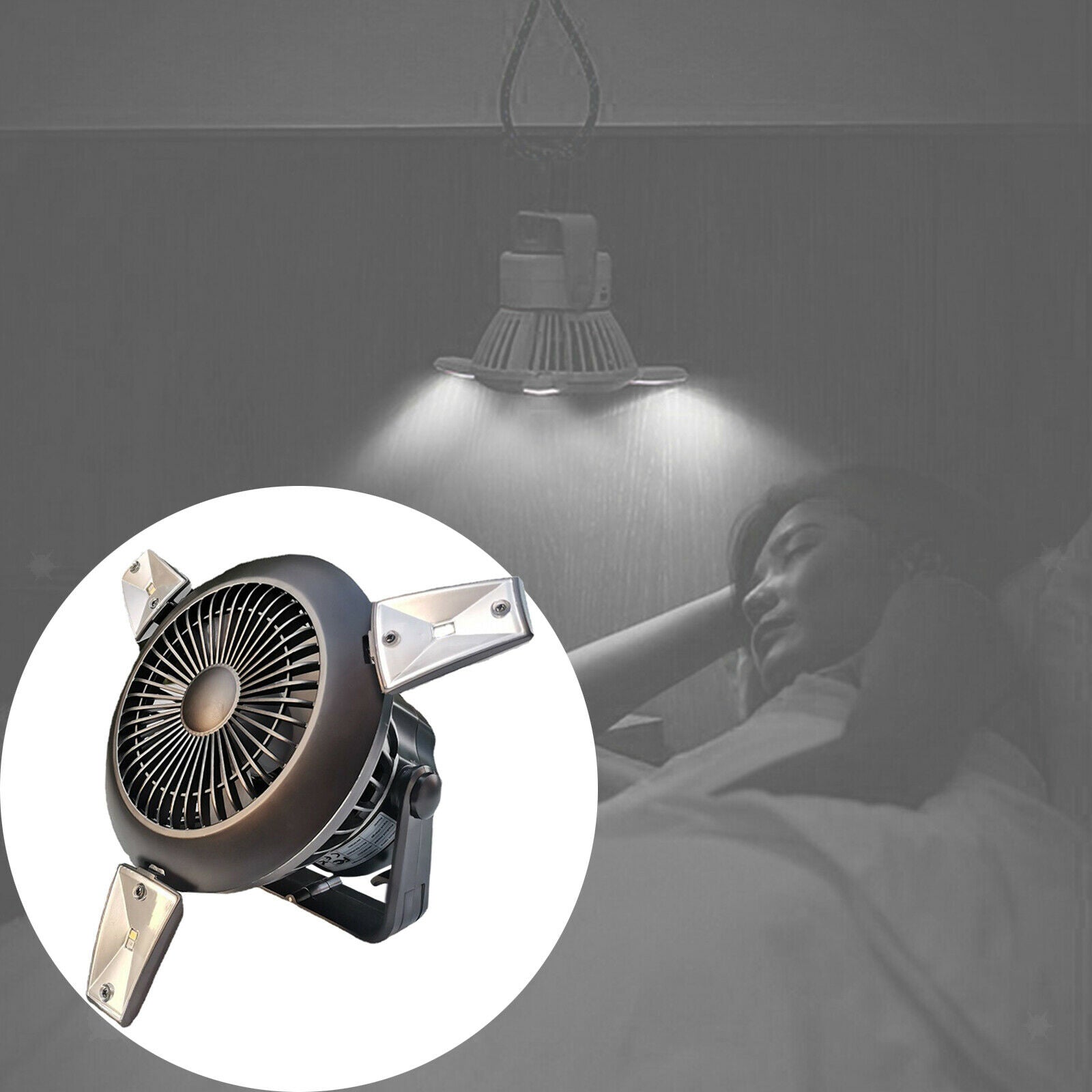 2 in 1 Camping Fan with LED Lights Solar Fan USB Home Office Desk Lantern