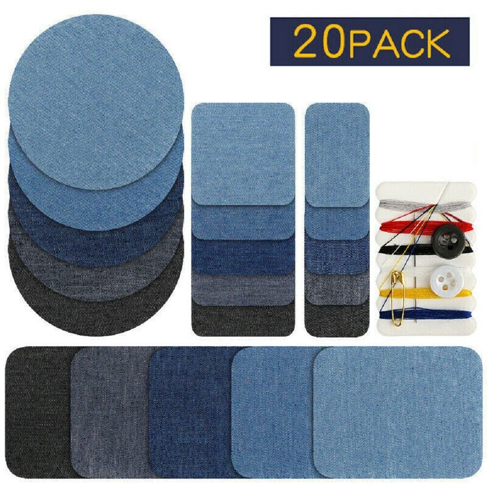 20X DIY Design Iron on Denim Fabric Patches Clothing Jeans Repair Kit Quick Fix