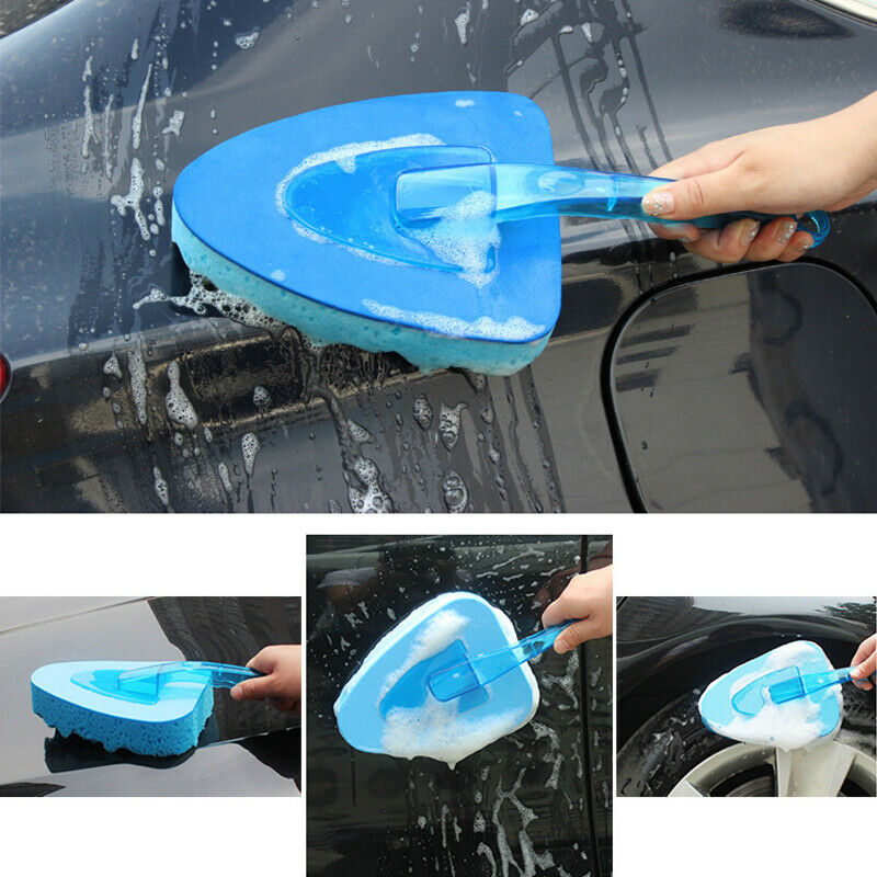 1PC Car Wash Cleaning Triangle Sponge Brush Blue Wave Hand Tool Water Absorption