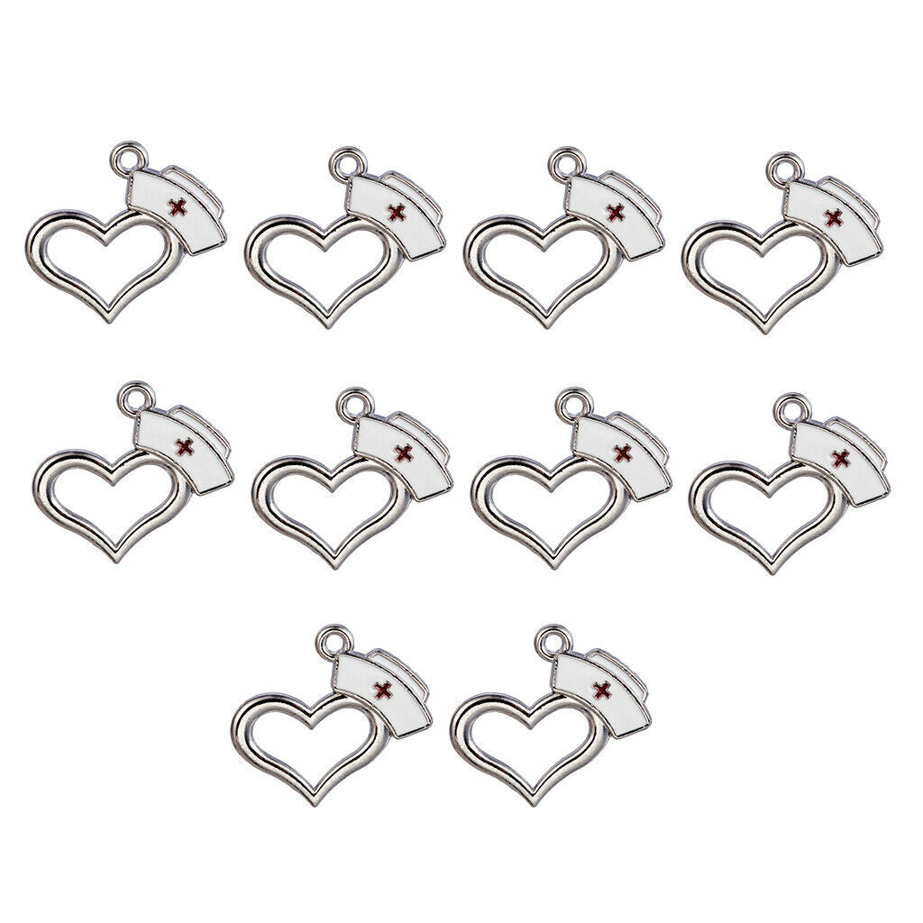 10Pcs Enamel Nurse   Charms Pendants Heart for DIY Necklace Jewelry Making
