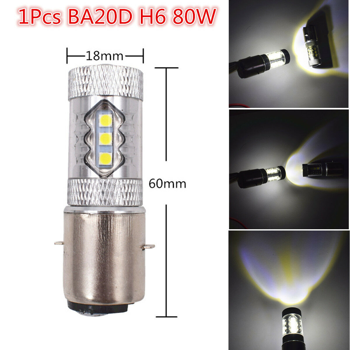 1Pcs 12V 80W BA20D H6 16LED Motorcycle Headlight Fog DRL Light Hi/Lo Beam Bulb
