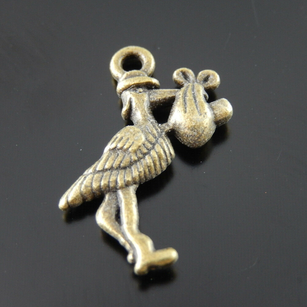 35 pcs Antiqued Bronze Stork Bird Alloy Charm Pendant Jewelry Craft 25*11*3mm