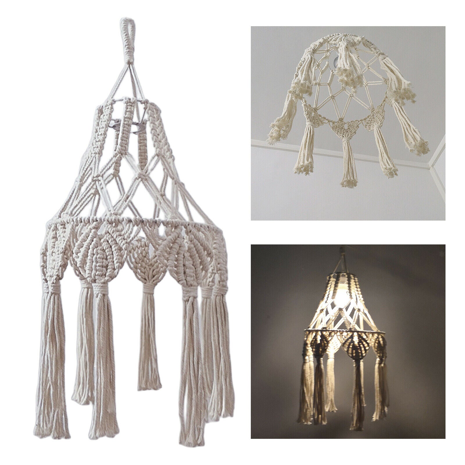 Macrame Tassel Lamp Shade Woven Boho Lampshade Cover Removable Home Decor