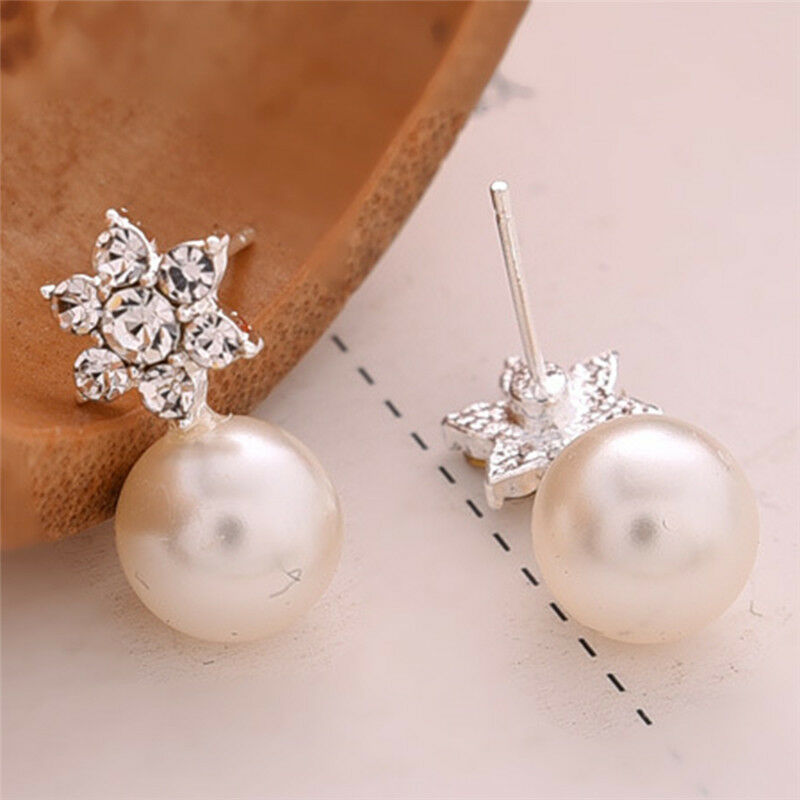 Snowflake Earrings Crystal Rhinestone Pearls Ear Stud Earring Women Jewe.l8