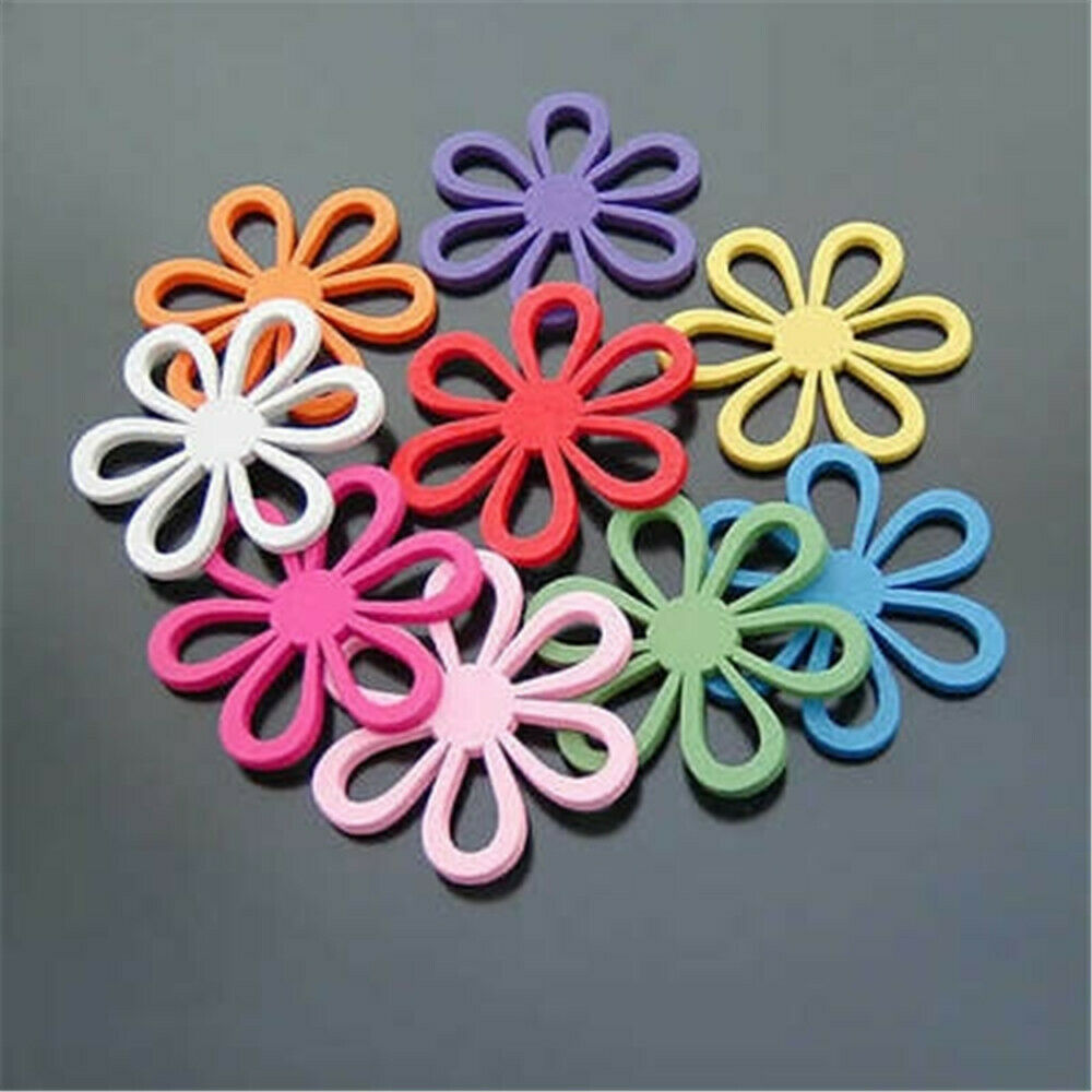 Lot of (x20) Mixed Color Wooden Flower Craft Cabochons Hollowed Flatbacks 45mm