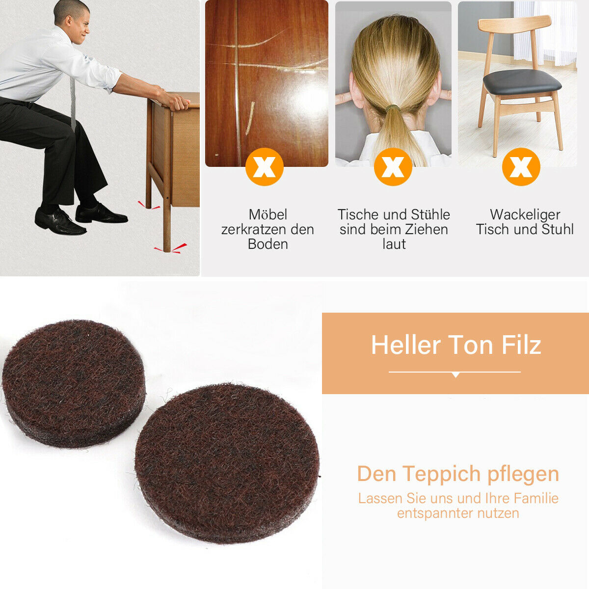 Brown Self-Stick Furniture Felt Pads 1 inch for Hard Surfaces 160 pieces one