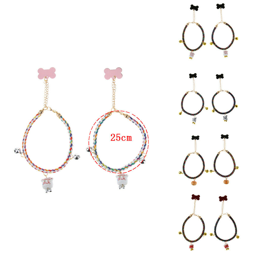2Pcs Pet Dog Cat Necklace Adjustable Tie Collar With Bells ID Tag 1