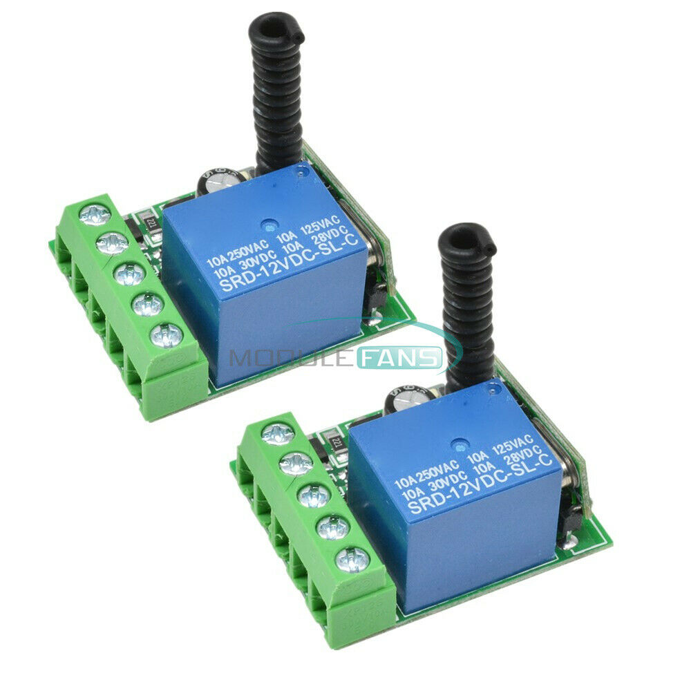 2PCS 12V 1 Ch 433MHz Wireless Relay RF Remote Control Switch Heterodyne Receiver