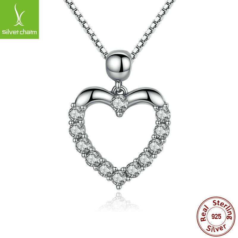 92.5 Sterling Love Heart Pendant Necklace For Girl Fashion Summer Jewelry 45cm