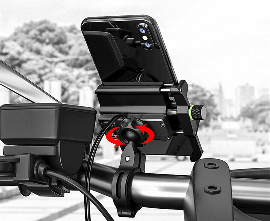 Aluminium Phone Holder QC3.0 Fast USB Charger For Motorcycle Scooter Moped ATV