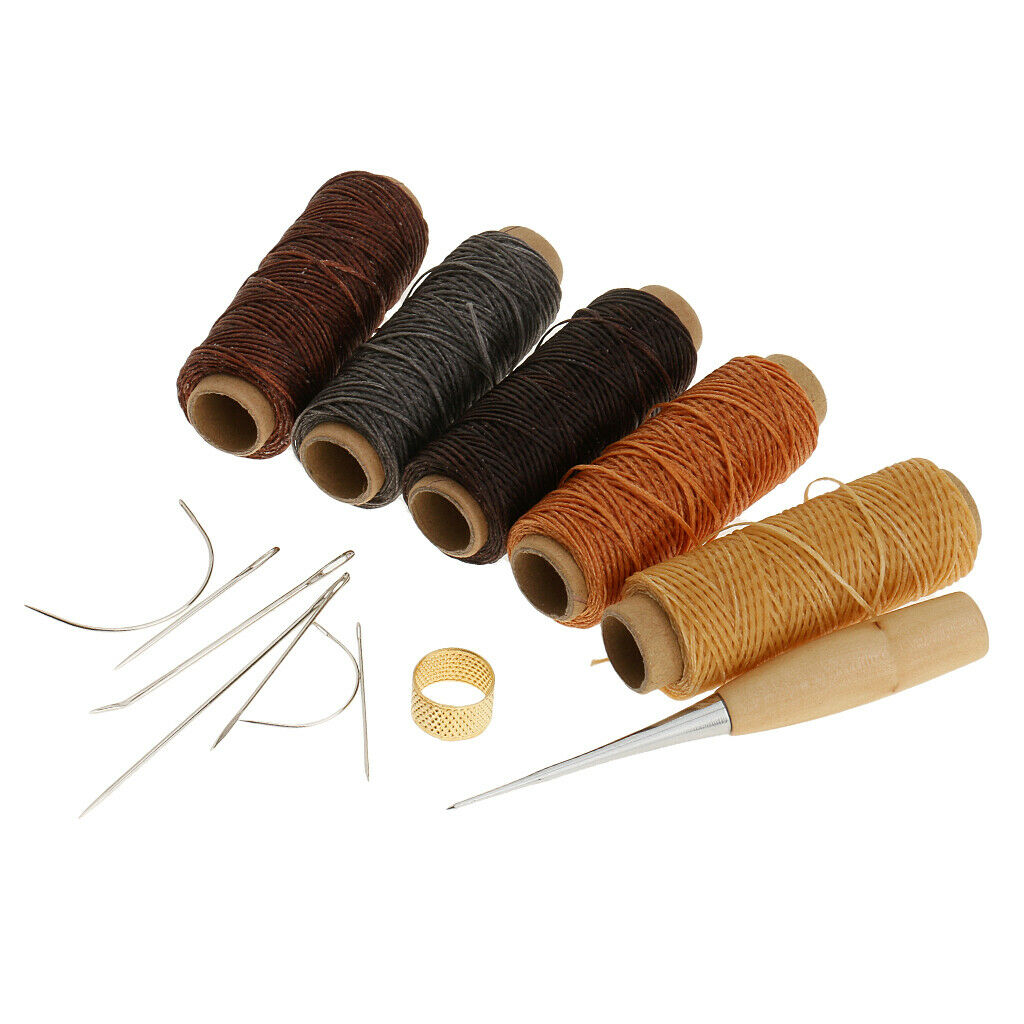 Set of 14 Hand Sewing Tools Set Thread Awl Waxed Curved Needles Leather Crafts