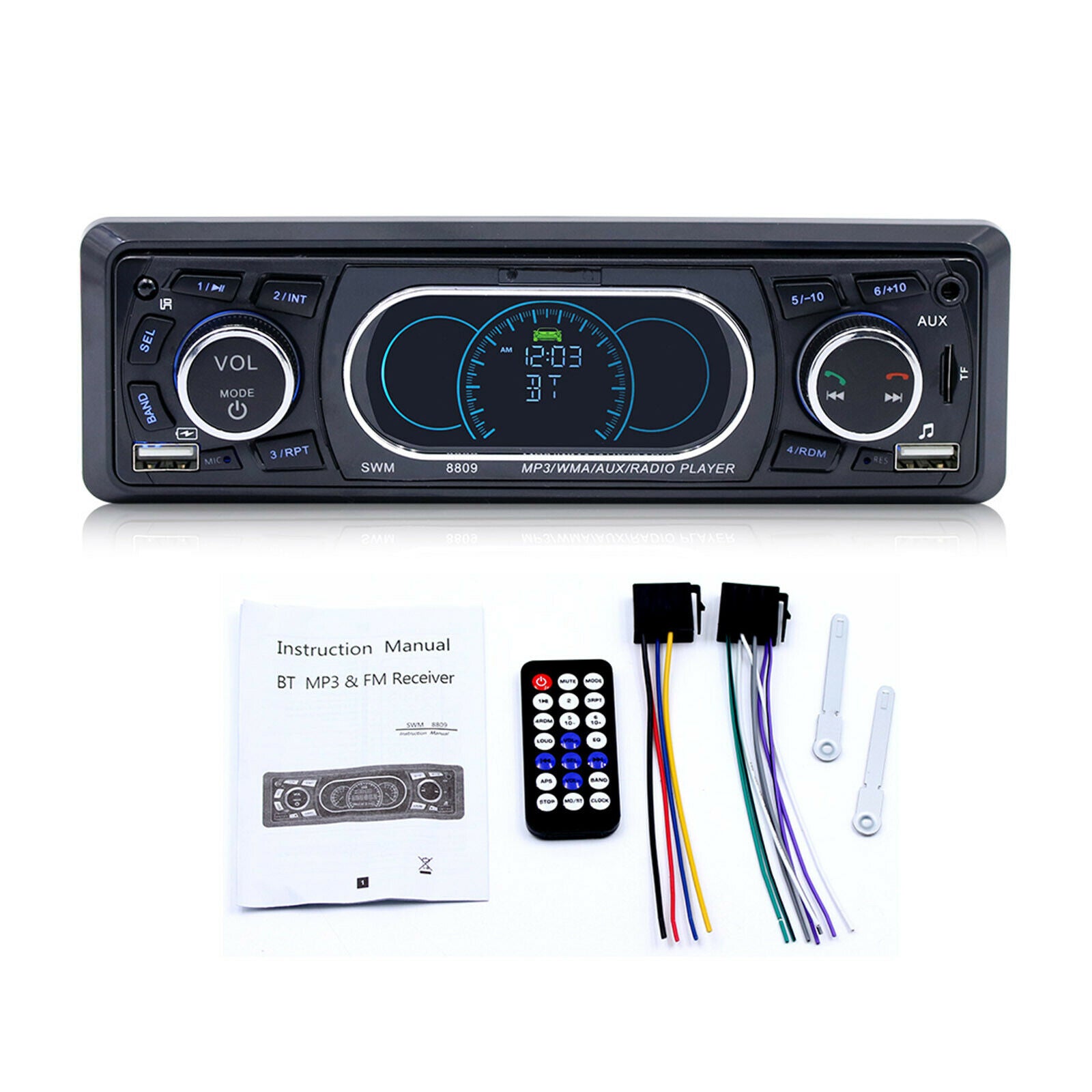 Single 1 DIN Car Stereo MP3 Player Bluetooth LCD Display USB AUX-IN Audio Radio