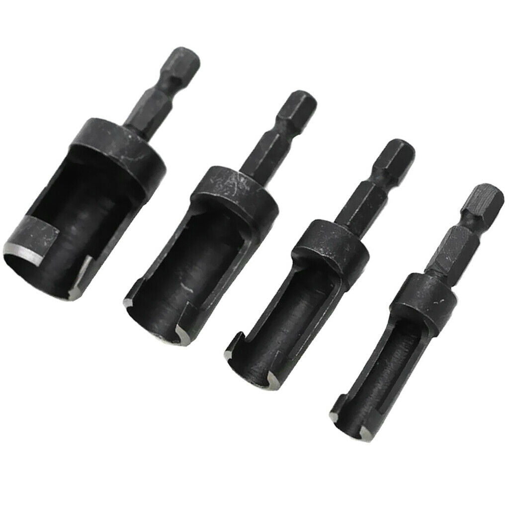 4Pcs Plug Wood Cutter Tool Set Round Shank Drill Bit Carbon Steel Black