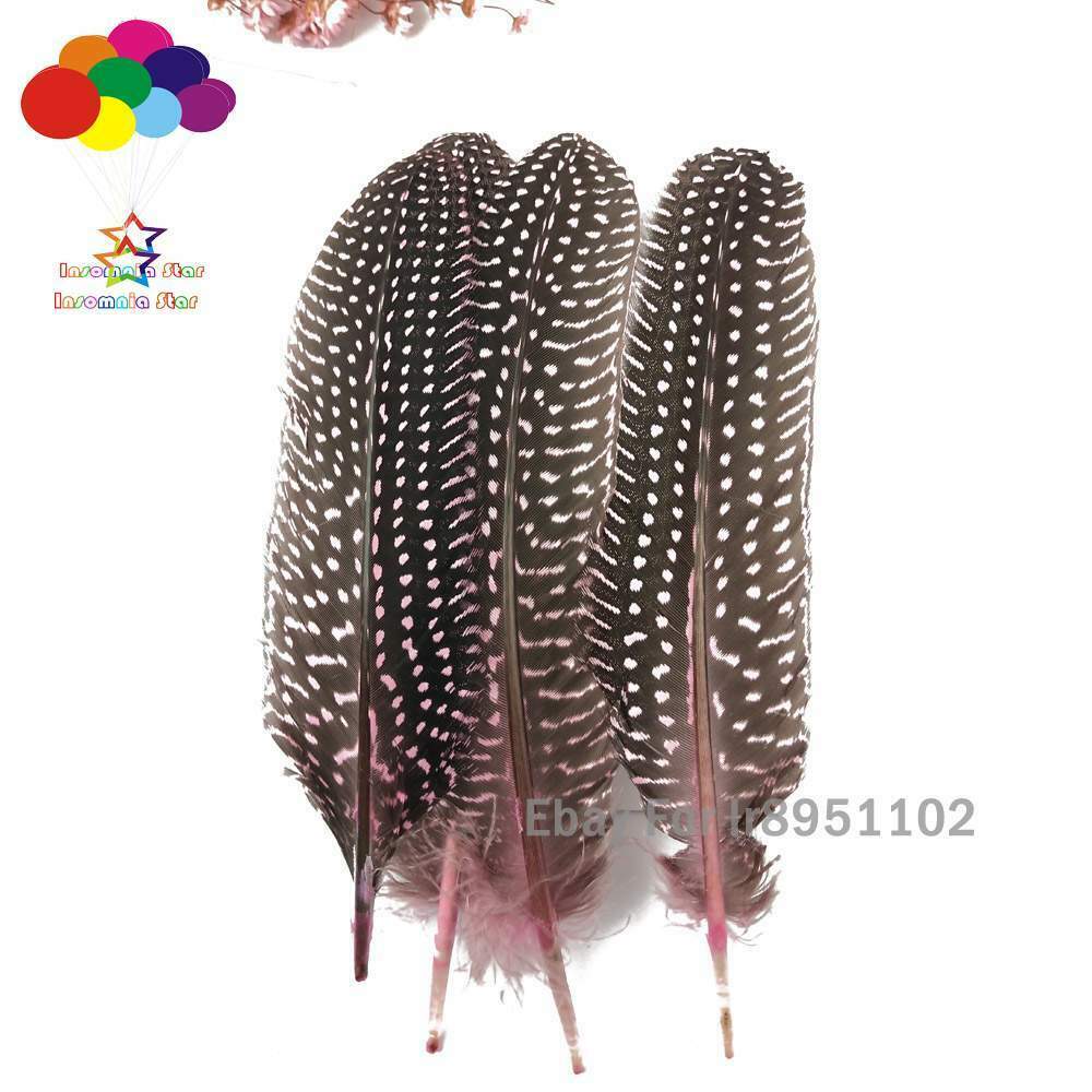 Pink Turkey 100pcs Unique Dyed Red Polka Dot Guinea Fowl Wing Quill Feathers
