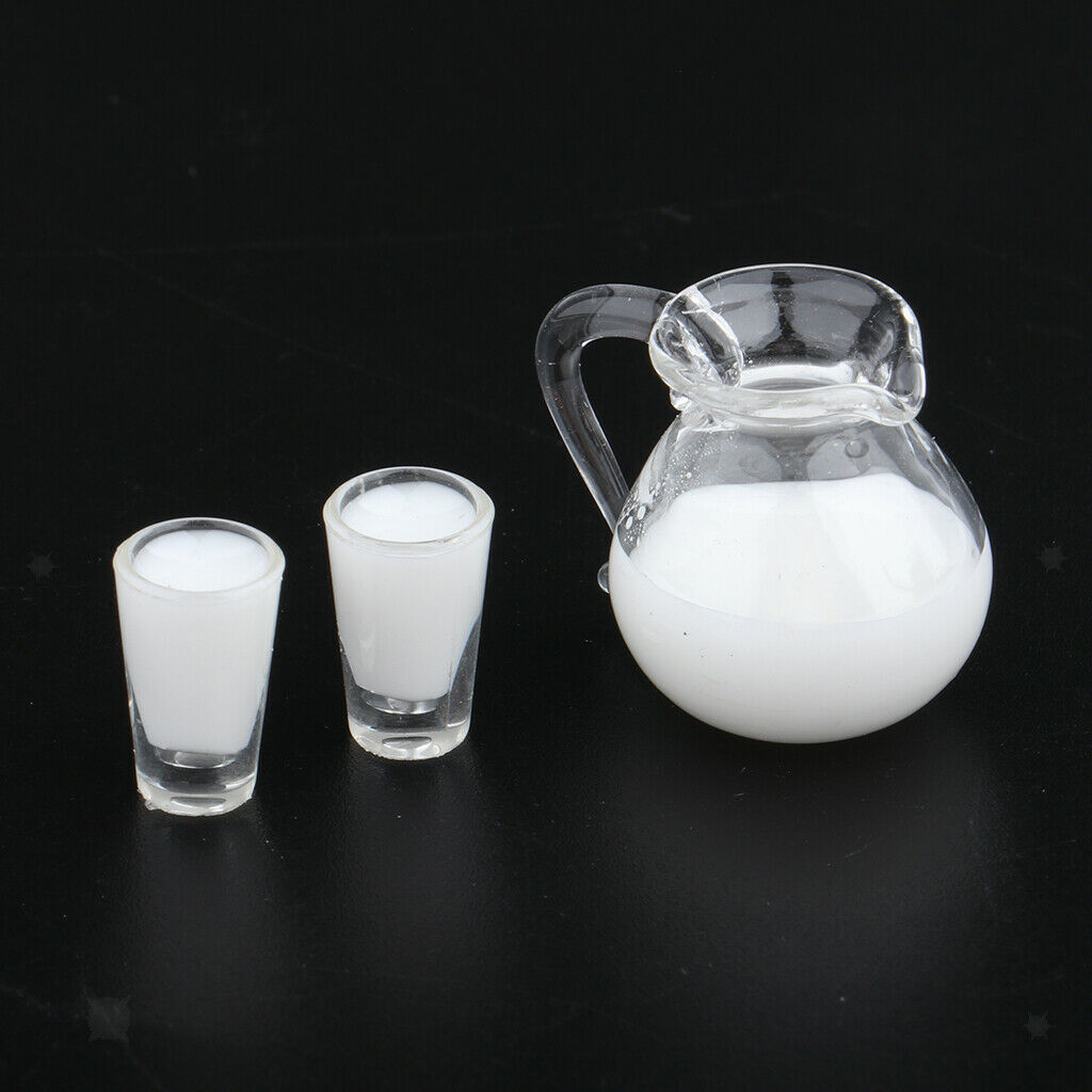 6Pcs 1:12 Scale Drink Juice Milk Jug Cups Kitchen Tableware Life Ornaments