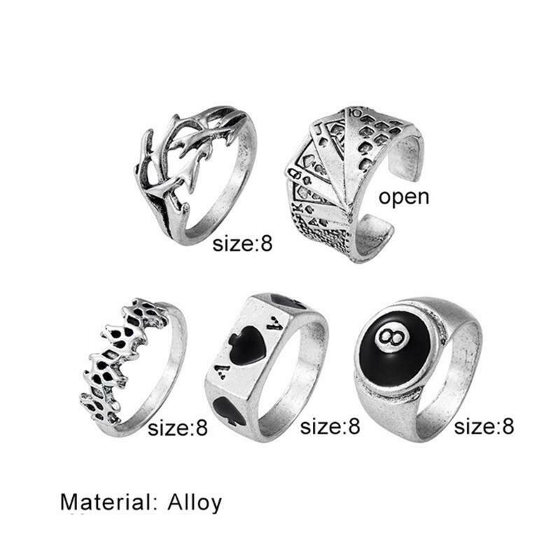 5 Pieces Unique Design Billiards Ring for Men Playing Poker Card Engagement Ring