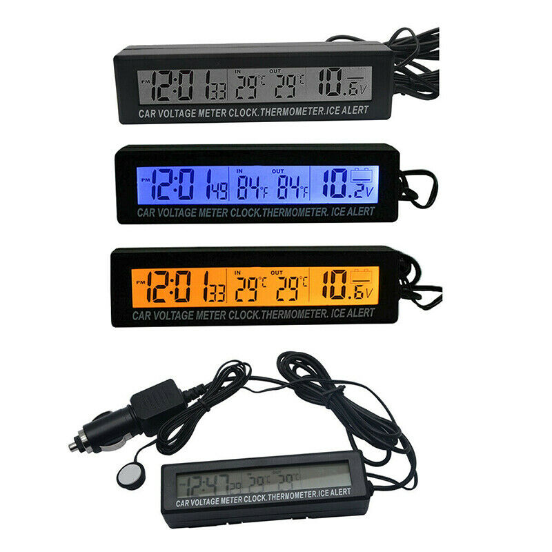 12V Indoor Outdoor Voltmeter LED Digital Clock Temperature Thermometer for Car
