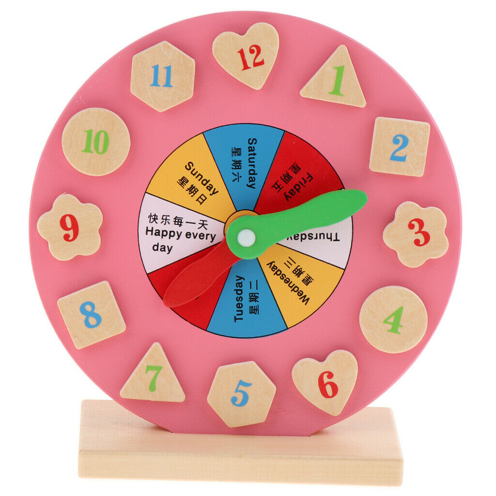 Wooden Clock Number Teaching Time Learning Baby Toddler Educational Toys