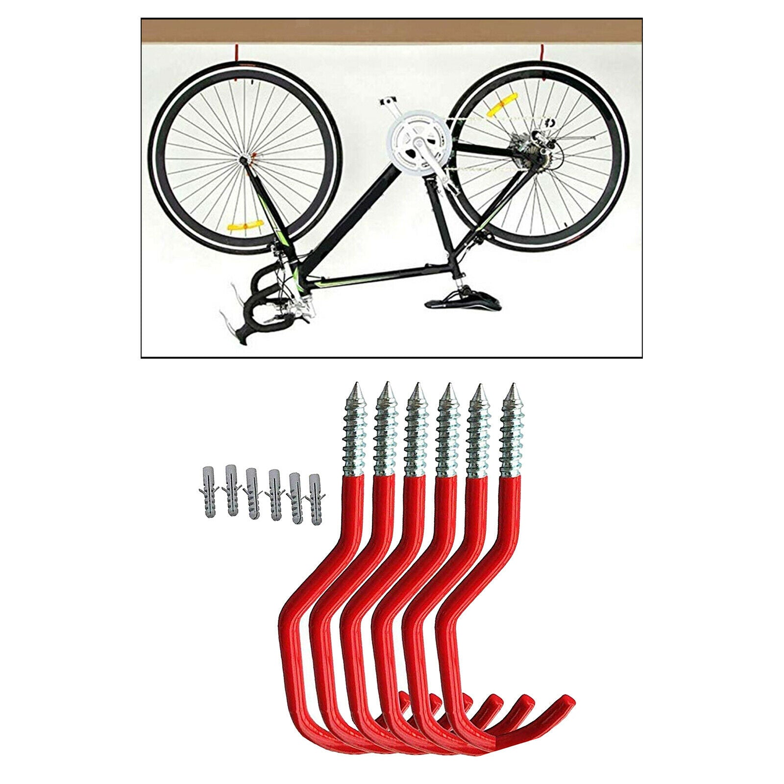 6 Pack of Wall Bike Hooks Ceiling Hanger Garage Shovel Broom Organisers 6 inch