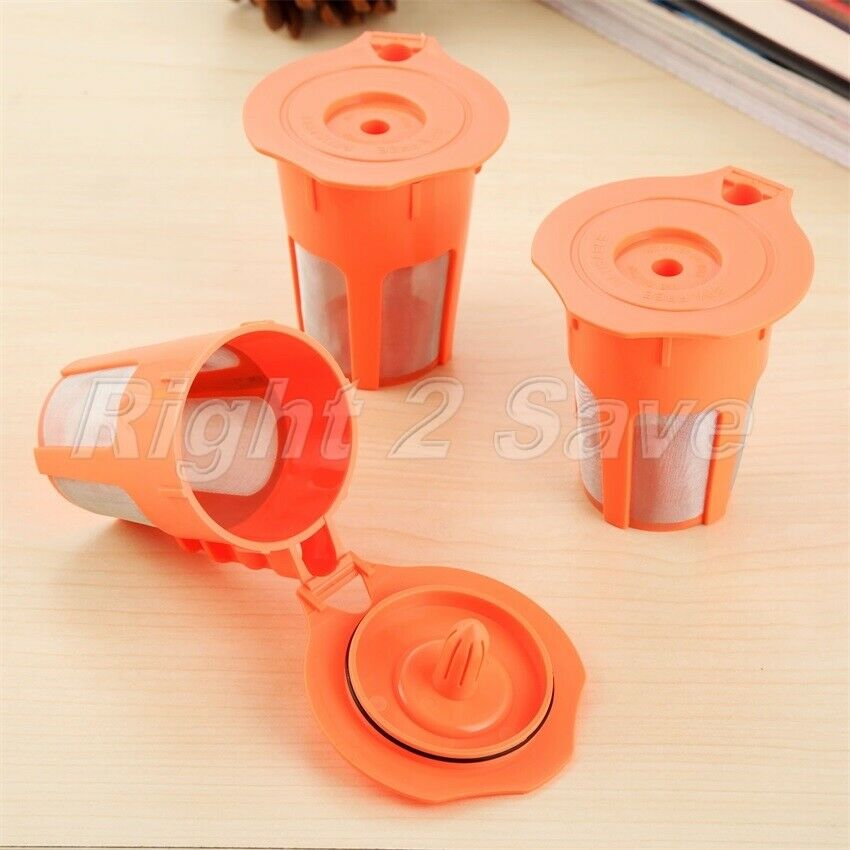 3Pcs K-Carafe Orange Coffee Filters Pods Cup Reusable For Keurig 2.0 i Cafilas
