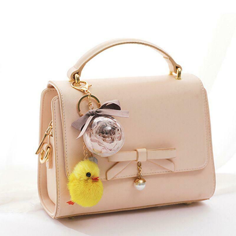 5Pcs Furry Yellow Duck Fluff Soft Chick Keychains Easter Keyring Handbag Jewelry