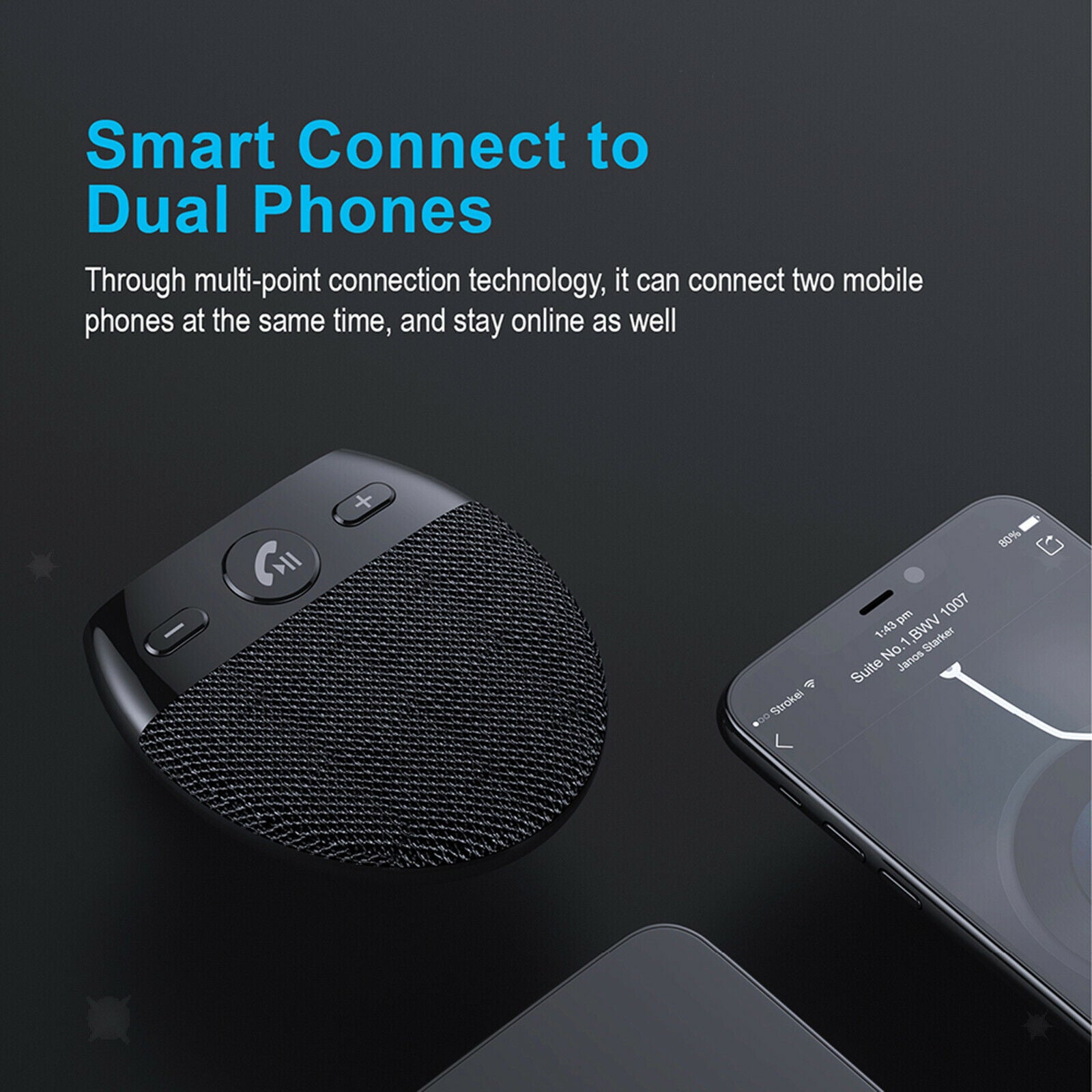 Bluetooth Car Speaker Receiver on Sun Visor for Handsfree Calling Black