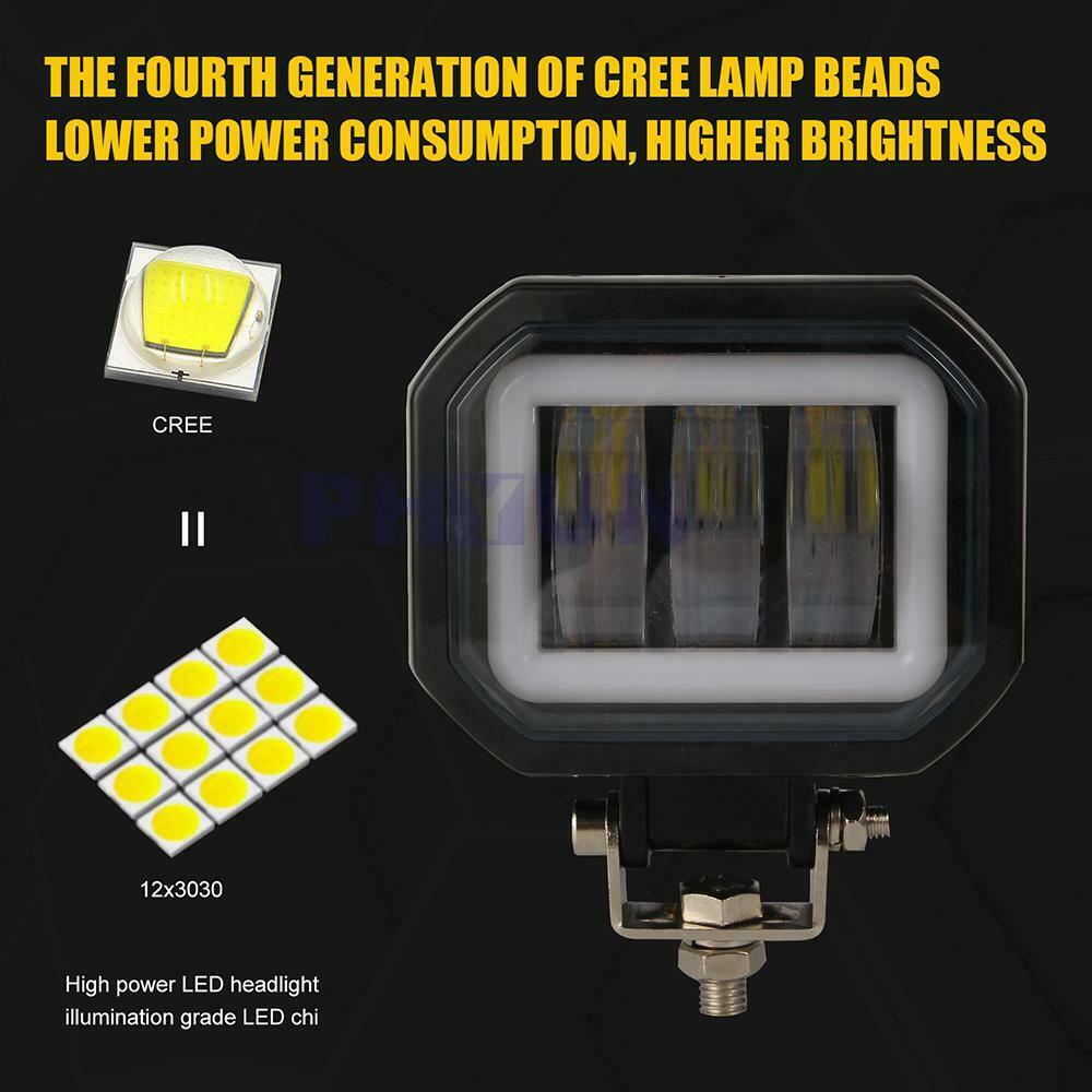 2pcs 12-30V 3.5" Square Car Motorcycle Work Lights DRL Blue Angel Eye w/Brackets