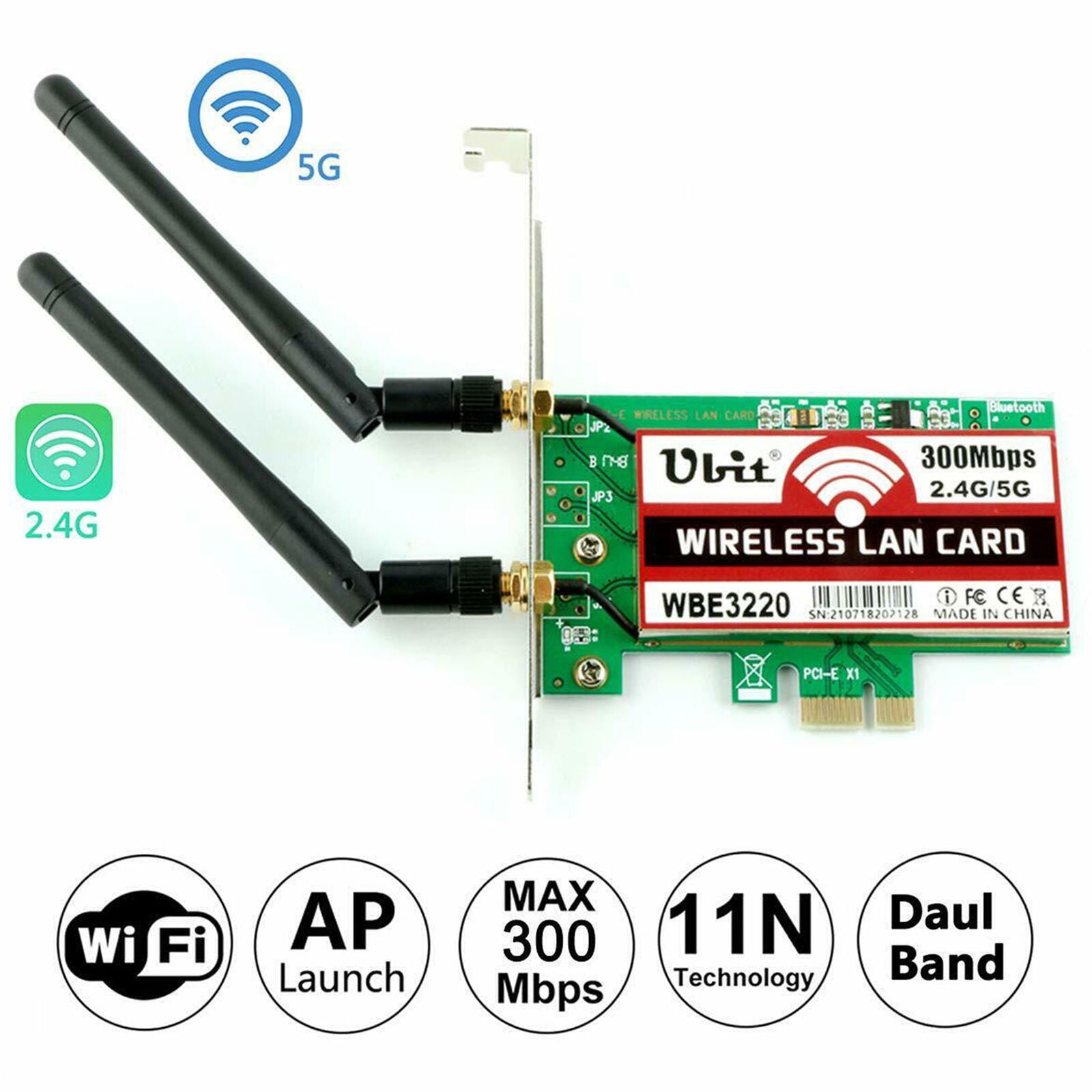 New Mini PCI-E Express to PCIE Wireless Adapter 2 Antenna WiFi PC Desktop