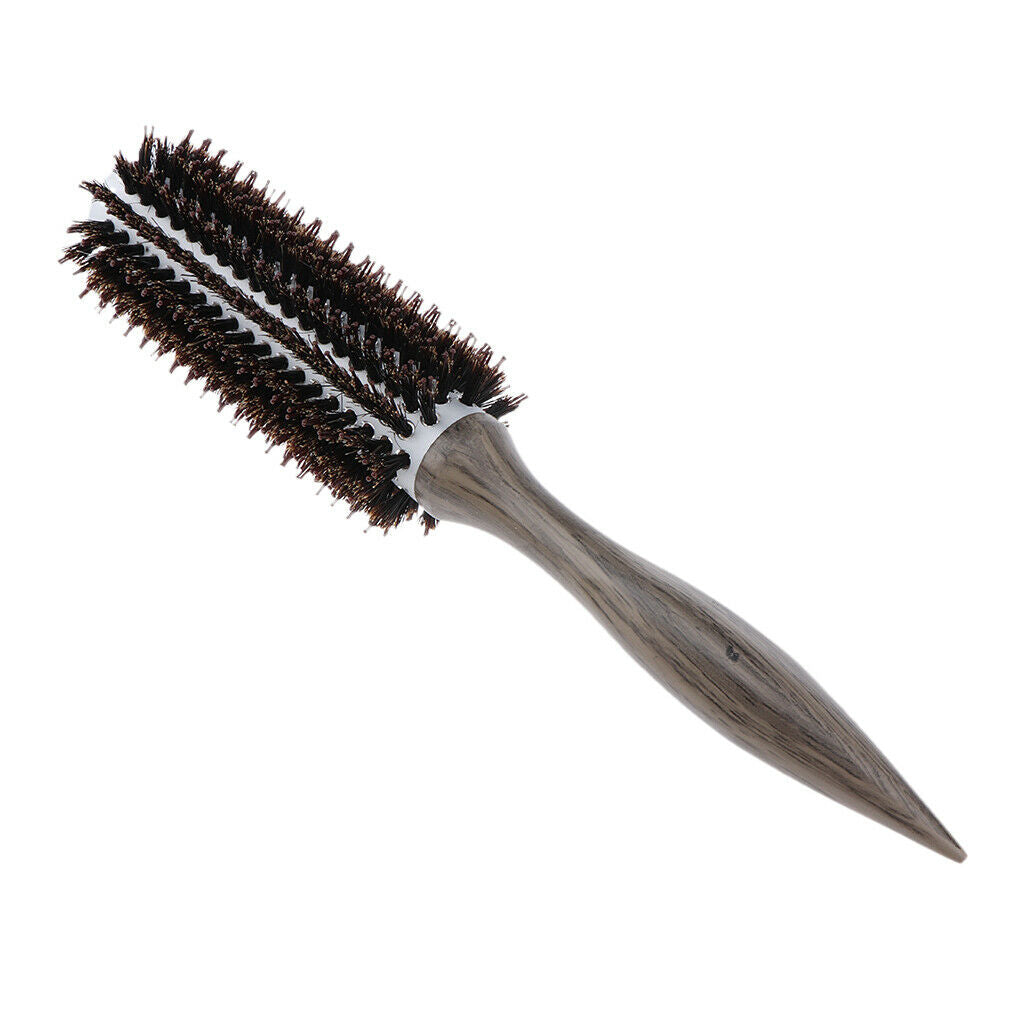 Wood Handle Round Hairdressing Comb Bristl Hairbrush Brown C - 14 Rows Hair