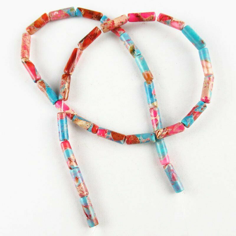 Red/Blue Man-made Sea Sediment Jasper Column Loose Bead 15.5 " 13x4mm 566DHS