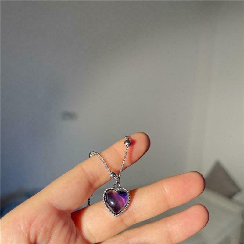 Female Jewelry Temperature Sensing Necklace Heart Shaped Pendant for Women Girls