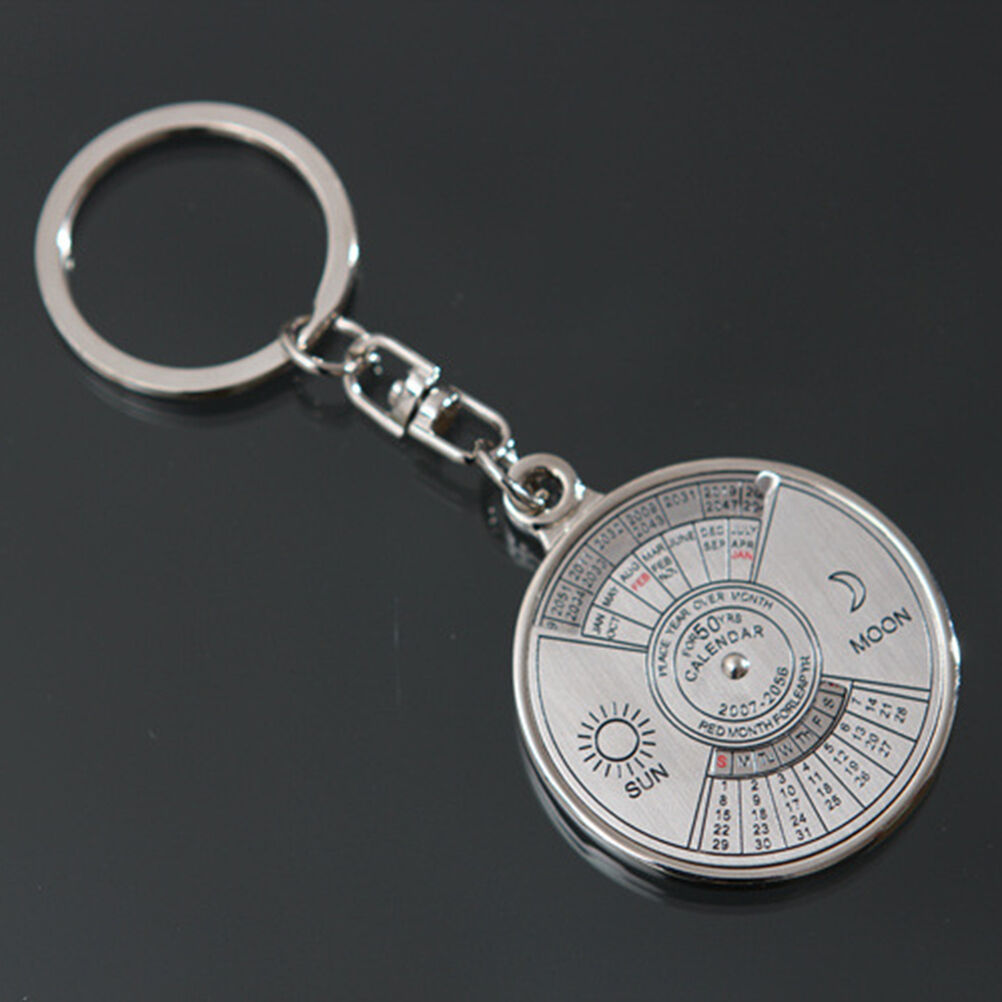 Stylish 50 Year Calendar Key Chain Keyring Keyfob Metal Alloy Ring Compass.l8