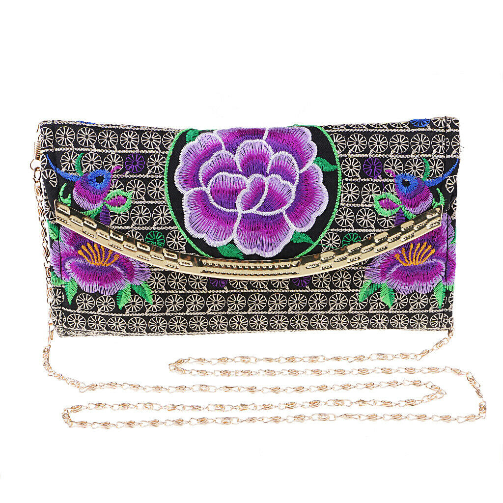 Embroidery Travel Shoulder Bag Double Faced Flower Handmade Women Bags A Purple