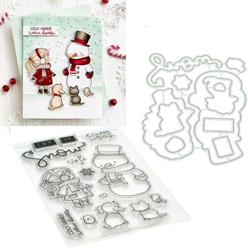 Girl Snowman Cutting Dies Clear Stamp DIY Scrapbooking for Paper Card Embossing
